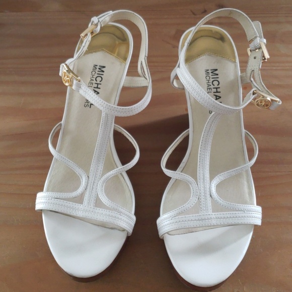 Michael Kors Ankle Strap Wedges Ivory Size 8M - Picture 7 of 8